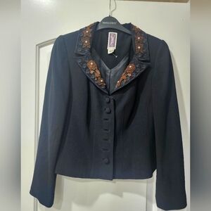 Vintage Zelda Black Short Blazer with Brown/Black Floral neckline Size 6